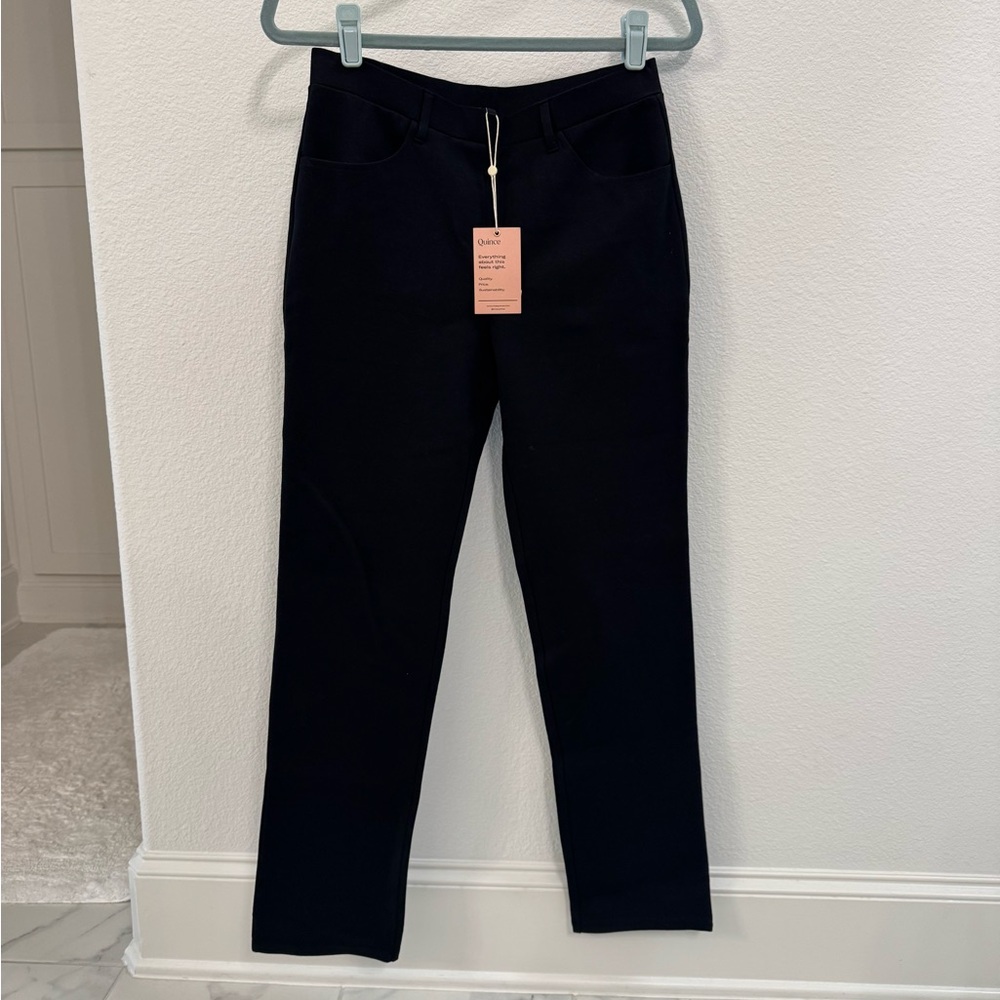 Quince Ultra Stretch Ponte Straight Leg 4 Pocket Black Trousers